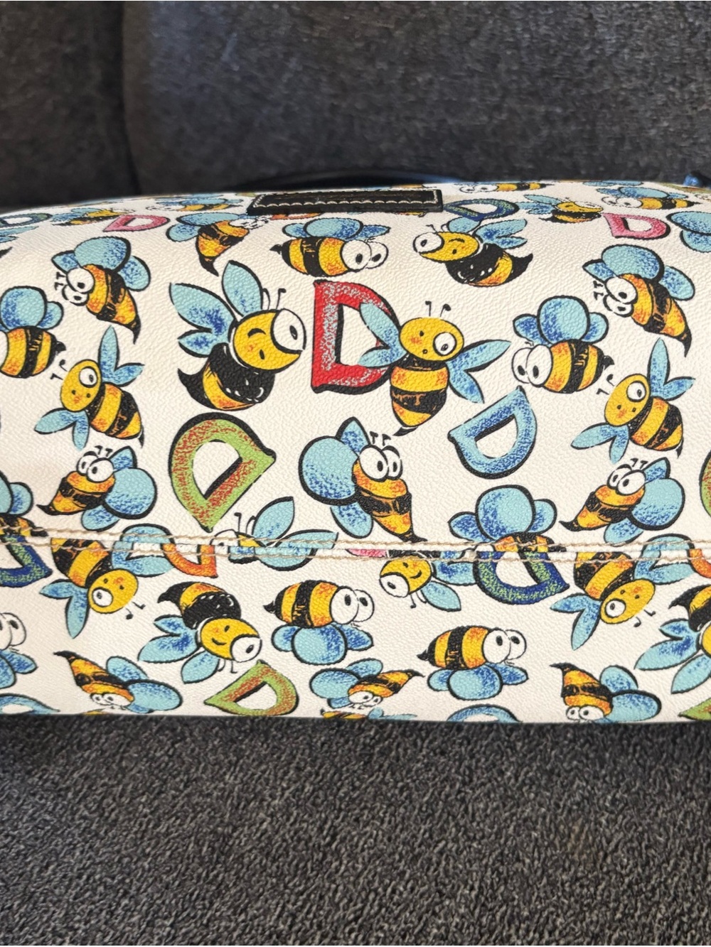 Dooney & Bourke Bee Print Tote Bag - White/Black Trim - Picture 11 of 14